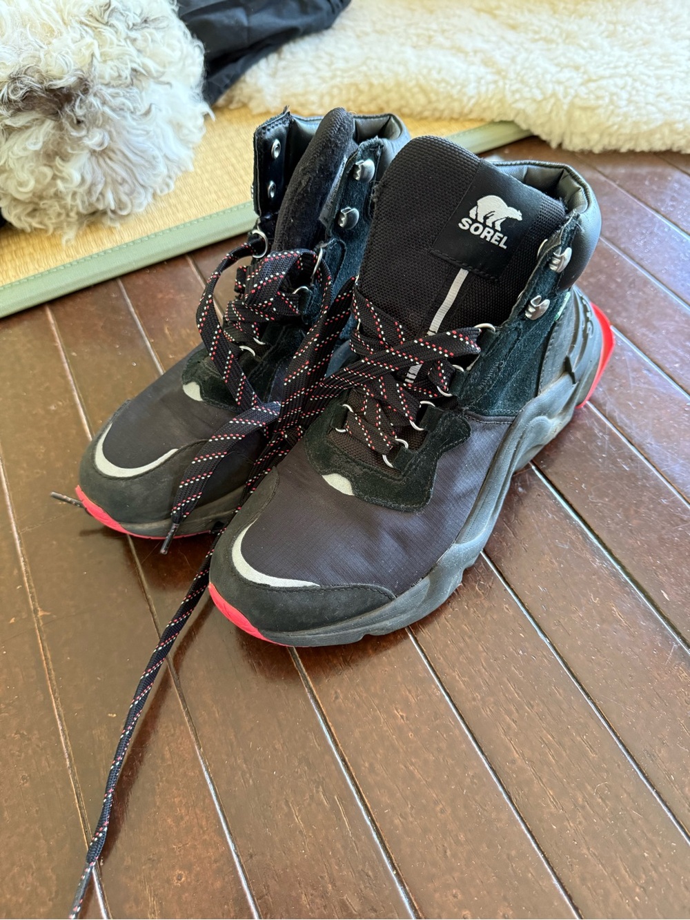 Sorel Black Sneakers with Red Sole Accents